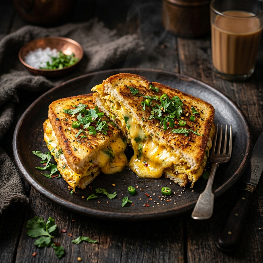 Fresh bread omelet with cheese